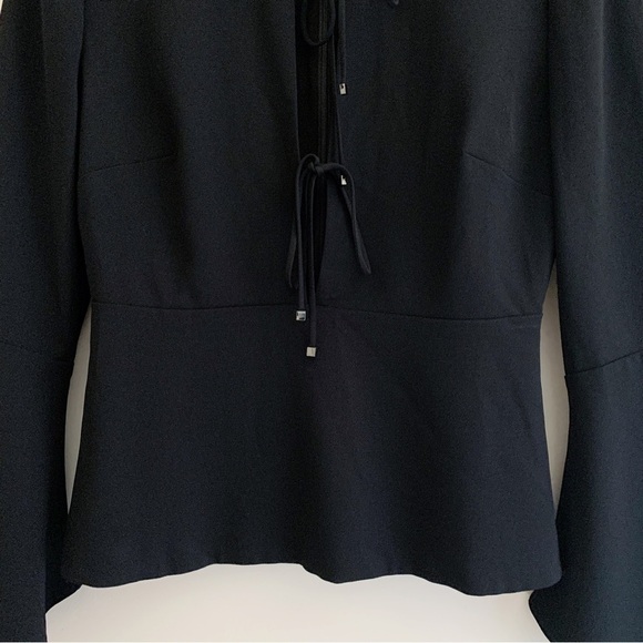 Intermix Tie Front Blouse XS Black Plunge Neckline - Picture 3 of 8